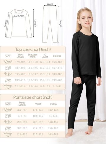 VZV Girls Thermal Underwear Set Kids Thermal Set Fleece Lined Kids Base Layer Long Johns for Kids Top and Bottom for Winter in Kuwait