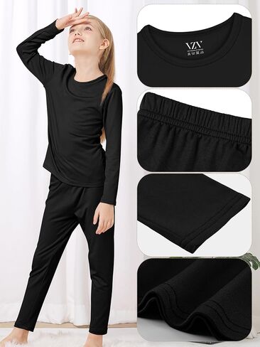 VZV Girls Thermal Underwear Set Kids Thermal Set Fleece Lined Kids Base Layer Long Johns for Kids Top and Bottom for Winter in Kuwait