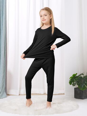 VZV Girls Thermal Underwear Set Kids Thermal Set Fleece Lined Kids Base Layer Long Johns for Kids Top and Bottom for Winter in Kuwait