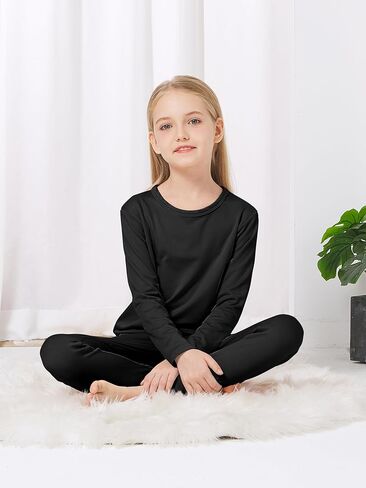 VZV Girls Thermal Underwear Set Kids Thermal Set Fleece Lined Kids Base Layer Long Johns for Kids Top and Bottom for Winter in Kuwait