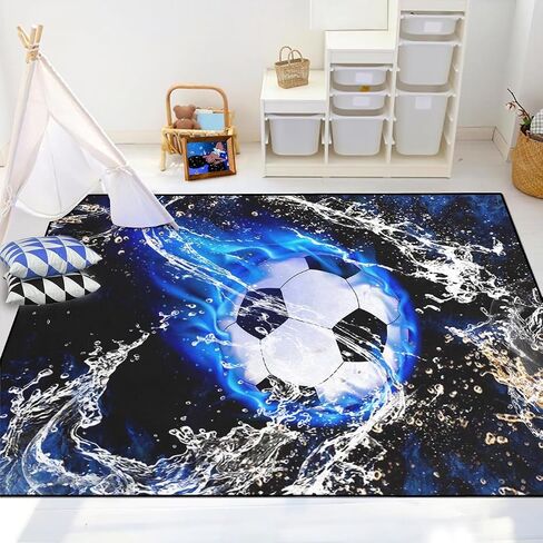 Soccer Rugs for Boys Bedroom - Soccer Ball Printed Area Rug Sports Rugs for Boys Bedroom Playroom Living Room Football Room Decor Sofa Floor Mat, 3'×5' in Saudi Arabia
