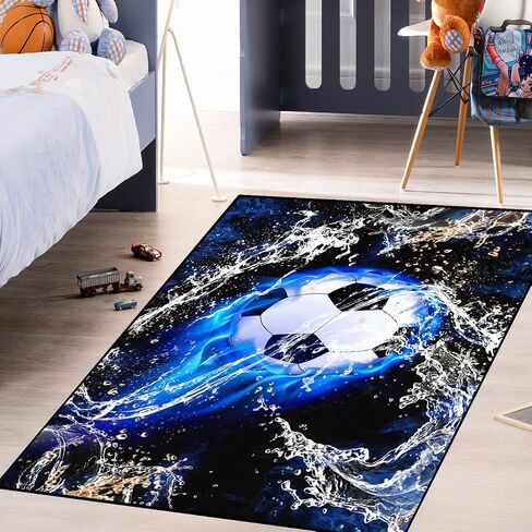Soccer Rugs for Boys Bedroom - Soccer Ball Printed Area Rug Sports Rugs for Boys Bedroom Playroom Living Room Football Room Decor Sofa Floor Mat, 3'×5' in Saudi Arabia