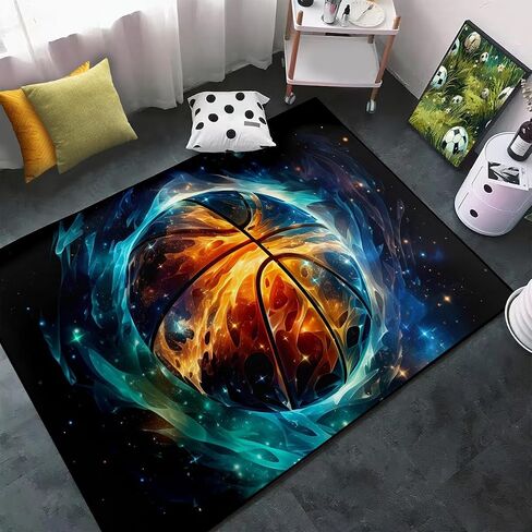 Soccer Rugs for Boys Bedroom - Soccer Ball Printed Area Rug Sports Rugs for Boys Bedroom Playroom Living Room Football Room Decor Sofa Floor Mat, 3'×5' in Saudi Arabia