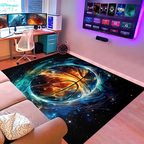 Soccer Rugs for Boys Bedroom - Soccer Ball Printed Area Rug Sports Rugs for Boys Bedroom Playroom Living Room Football Room Decor Sofa Floor Mat, 3'×5' in Saudi Arabia