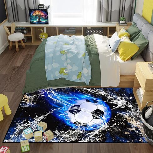 Soccer Rugs for Boys Bedroom - Soccer Ball Printed Area Rug Sports Rugs for Boys Bedroom Playroom Living Room Football Room Decor Sofa Floor Mat, 3'×5' in Saudi Arabia