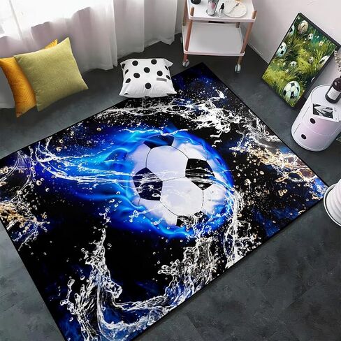 Soccer Rugs for Boys Bedroom - Soccer Ball Printed Area Rug Sports Rugs for Boys Bedroom Playroom Living Room Football Room Decor Sofa Floor Mat, 3'×5' in Saudi Arabia