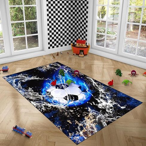 Soccer Rugs for Boys Bedroom - Soccer Ball Printed Area Rug Sports Rugs for Boys Bedroom Playroom Living Room Football Room Decor Sofa Floor Mat, 3'×5' in Saudi Arabia