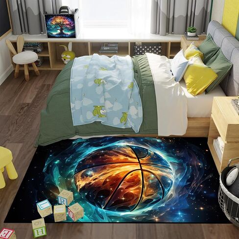 Soccer Rugs for Boys Bedroom - Soccer Ball Printed Area Rug Sports Rugs for Boys Bedroom Playroom Living Room Football Room Decor Sofa Floor Mat, 3'×5' in Saudi Arabia