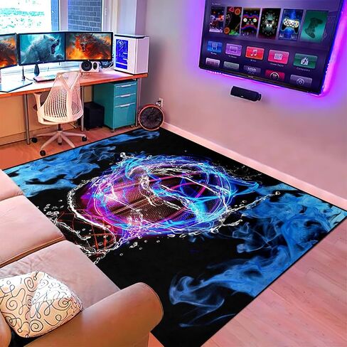 Soccer Rugs for Boys Bedroom - Soccer Ball Printed Area Rug Sports Rugs for Boys Bedroom Playroom Living Room Football Room Decor Sofa Floor Mat, 3'×5' in Saudi Arabia