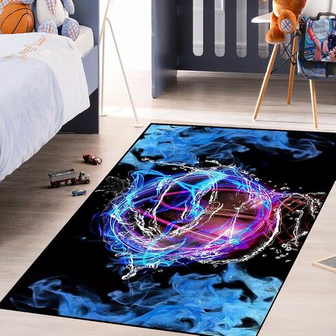 Soccer Rugs for Boys Bedroom - Soccer Ball Printed Area Rug Sports Rugs for Boys Bedroom Playroom Living Room Football Room Decor Sofa Floor Mat, 3'×5' in Saudi Arabia