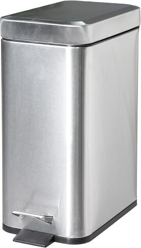 Rectangular Stainless Steel Trash Can Wastebasket with Lid Soft Close,Small Slim Step Pedal Meta Garbage Can,Silver 2.6Gallon/10L Dog Proof Garbage Container Bin for Bathroom,Bedroom,Kitchen,Office in Saudi Arabia