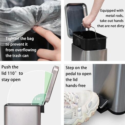 Rectangular Stainless Steel Trash Can Wastebasket with Lid Soft Close,Small Slim Step Pedal Meta Garbage Can,Silver 2.6Gallon/10L Dog Proof Garbage Container Bin for Bathroom,Bedroom,Kitchen,Office in Saudi Arabia