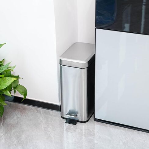 Rectangular Stainless Steel Trash Can Wastebasket with Lid Soft Close,Small Slim Step Pedal Meta Garbage Can,Silver 2.6Gallon/10L Dog Proof Garbage Container Bin for Bathroom,Bedroom,Kitchen,Office in Saudi Arabia