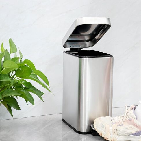 Rectangular Stainless Steel Trash Can Wastebasket with Lid Soft Close,Small Slim Step Pedal Meta Garbage Can,Silver 2.6Gallon/10L Dog Proof Garbage Container Bin for Bathroom,Bedroom,Kitchen,Office in Saudi Arabia