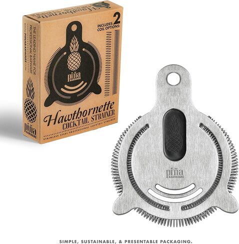 Piña Barware's The Hawthornette - Stainless Steel Commercial Hawthorne Style Cocktail Bar Strainer with Two Coils, Polished Finish 1 Pack in Kuwait