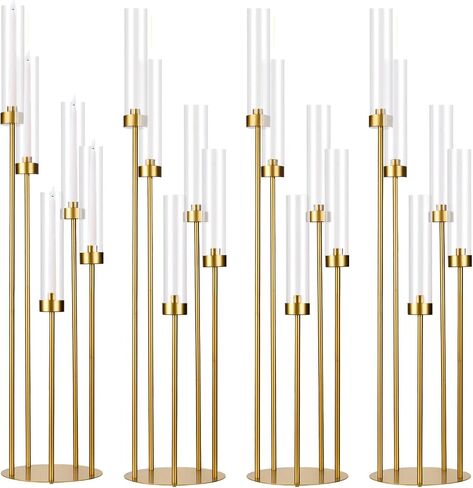 39.4'' Gold Tall 5 Arm Candle Holder with Acrylic Lampshade,Set of 4 Floor Candelabra for Wedding Table Birthday Party Home Decoration Fit LED Taper Candles in Saudi Arabia