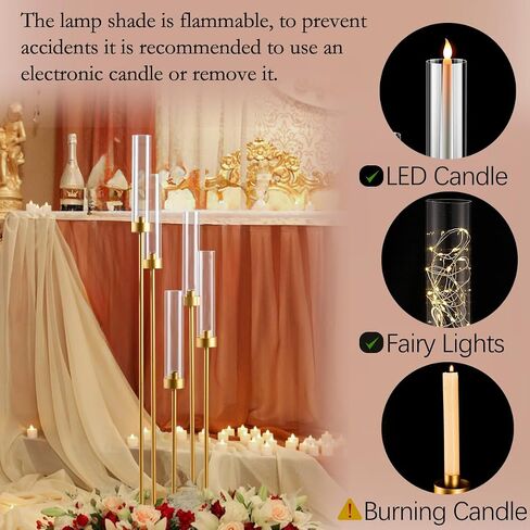39.4'' Gold Tall 5 Arm Candle Holder with Acrylic Lampshade,Set of 4 Floor Candelabra for Wedding Table Birthday Party Home Decoration Fit LED Taper Candles in Saudi Arabia