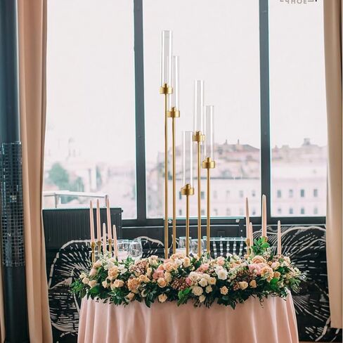 39.4'' Gold Tall 5 Arm Candle Holder with Acrylic Lampshade,Set of 4 Floor Candelabra for Wedding Table Birthday Party Home Decoration Fit LED Taper Candles in Saudi Arabia