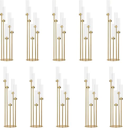 39.4'' Gold Tall 5 Arm Candle Holder with Acrylic Lampshade,Set of 4 Floor Candelabra for Wedding Table Birthday Party Home Decoration Fit LED Taper Candles in Saudi Arabia