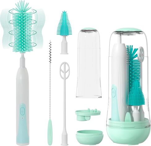 Travel Baby Bottle Brush Cleaner Set,Silicone Brushes with Water Bottle Brush and Nipple,Straw Brush,Milk Frother and Drying Rack (White1) in Saudi Arabia