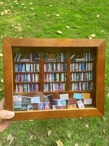 Anxiety Bookshelf,Cute Mini Bookshelf Ornament with 340pcs Mini Books,Miniature Bookshelf Decor,Miniature Scene Book Library for Book Lovers Home Office Decor (Brown) in Saudi Arabia