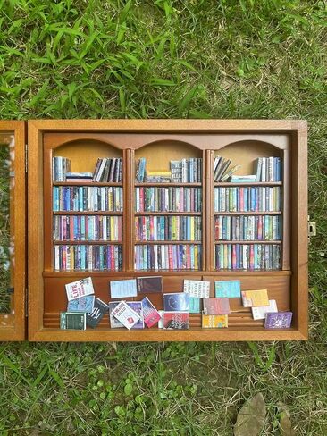 Anxiety Bookshelf,Cute Mini Bookshelf Ornament with 340pcs Mini Books,Miniature Bookshelf Decor,Miniature Scene Book Library for Book Lovers Home Office Decor (Brown) in Saudi Arabia