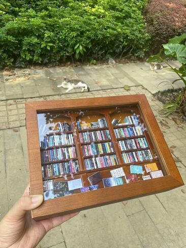 Anxiety Bookshelf,Cute Mini Bookshelf Ornament with 340pcs Mini Books,Miniature Bookshelf Decor,Miniature Scene Book Library for Book Lovers Home Office Decor (Brown) in Saudi Arabia