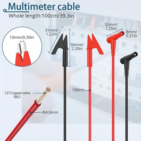 1M/3.28ft Banana Plug to Alligator Clip Test Cable 4mm Angled Banana Plugs,15A/1000V,Copper Conductors,Robust Braided Rope,Multimeter Testing Leads for Electrical Circuits,Lab & DIY Projects in Saudi Arabia