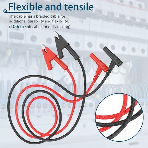 1M/3.28ft Banana Plug to Alligator Clip Test Cable 4mm Angled Banana Plugs,15A/1000V,Copper Conductors,Robust Braided Rope,Multimeter Testing Leads for Electrical Circuits,Lab & DIY Projects in Saudi Arabia
