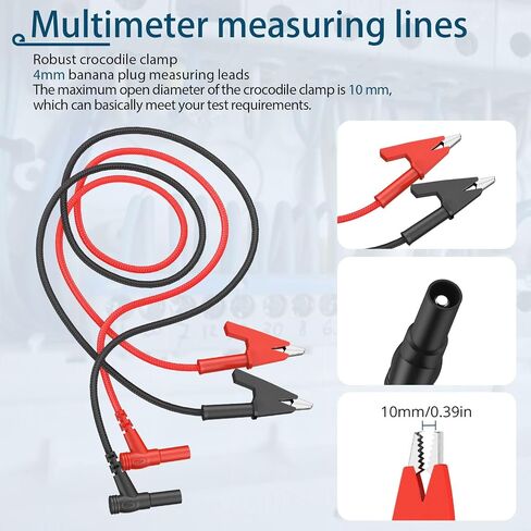 1M/3.28ft Banana Plug to Alligator Clip Test Cable 4mm Angled Banana Plugs,15A/1000V,Copper Conductors,Robust Braided Rope,Multimeter Testing Leads for Electrical Circuits,Lab & DIY Projects in Saudi Arabia