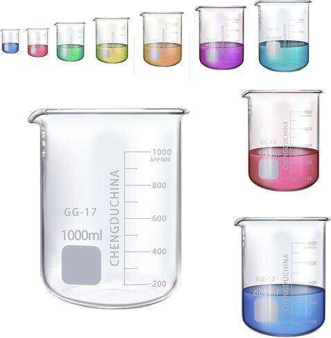 Lab Beakers Set Low Form Glass Beaker, Heat Borosilicate Glass Beakers Set 10 pcs of 10/25/50/100/200/250/400/500/800/1000 ml, Chemistry Set with Graduation in Saudi Arabia