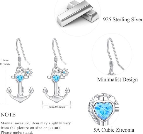 925 Sterling Silver Anchor Earrings - Steering Wheel Thread Earring for Women Girls Ocean Sea Minimalist Hypoallergenic Nautical Theme Jewelry Gifts in Kuwait