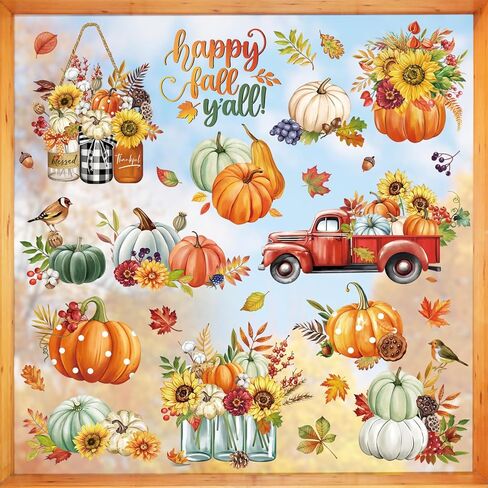 decalmile Woodland Animals Fall Pumpkin Window Clings Deer Fox Racoon Autumn Harvest Double Sided Window Decals Anti-Collision Window Stickers in Kuwait