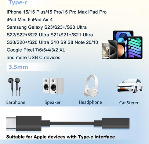 USB-C to 3.5 mm Headphone Jack Adapter, 3 Pack USB C to Aux Audio Dongle Cable Cord Compatible with iPhone 15 Series, iPad Pro, Samsung Galaxy S23/S22 Ultra Headphone Adapter in Kuwait