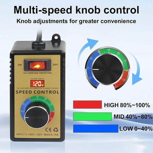 AC Fan Speed Controller, 100V~120V 15A 4000W Motor Variable Speed Controller with Overload Protection,Electric Motor Voltage Regulator for Router Rheostat Fan in Saudi Arabia