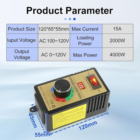 AC Fan Speed Controller, 100V~120V 15A 4000W Motor Variable Speed Controller with Overload Protection,Electric Motor Voltage Regulator for Router Rheostat Fan in Saudi Arabia
