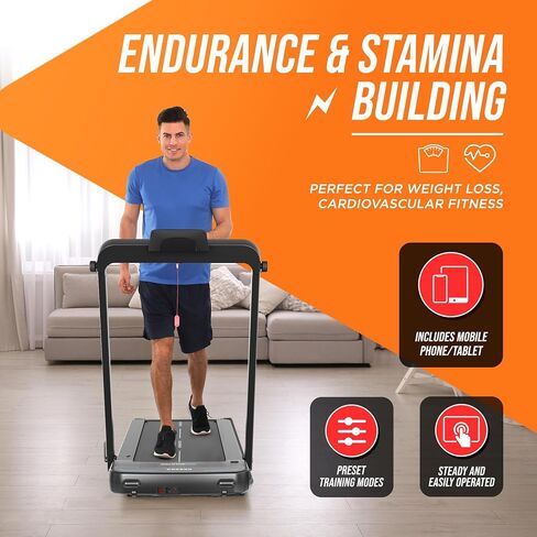 2 in 1 Folding Treadmill - Portable, Space-Saving, 2.5HP Under Desk Electric Treadmill with Foldable Handle, Large Belt for Walking and Jogging, 12 Exercise Programs - Black in Saudi Arabia