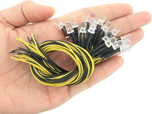 MEETOOT LED Diodes 30PCS Pre Wired 7.8 Inch / 20cm 12V 5mm White LED Light Emitting Diodes in Saudi Arabia