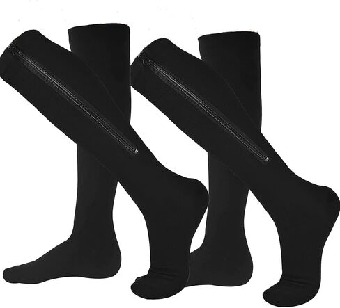 20 to 30 Zipper Socks 2 Pair Zip Socks Closed Toe with Zipper Stocking Wide Calf Knee Length Easy on in Saudi Arabia