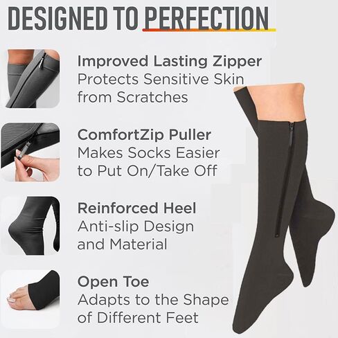 20 to 30 Zipper Socks 2 Pair Zip Socks Closed Toe with Zipper Stocking Wide Calf Knee Length Easy on in Saudi Arabia