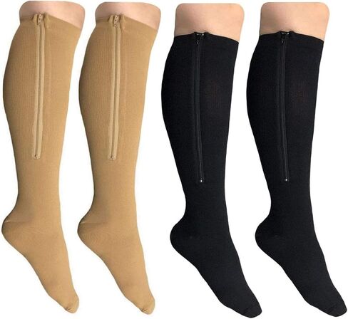 20 to 30 Zipper Socks 2 Pair Zip Socks Closed Toe with Zipper Stocking Wide Calf Knee Length Easy on in Saudi Arabia