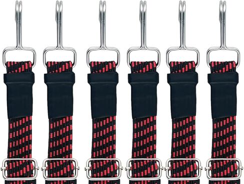 حبال بنجي مسطحة قابلة للتعديل مقاس 20-40-80 بوصة. أشرطة بنجي عالية القوة مع خطافات معدنية شديدة التحمل مقاومة للطقس. تقليص الأنبوب لمزيد من القوة. السيارات والقوارب والمنزل والمقطورة والمزيد in Kuwait