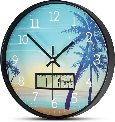 Wall Clock, 12 Inch Dial Non-Ticking Silent Wall Clocks Battery Operated Analog with LCD Display for Calendar and Temperature Modern Wall Clock for Living Room, Bedroom, Kitchen, Office Decor in Saudi Arabia