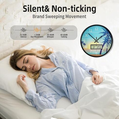 Wall Clock, 12 Inch Dial Non-Ticking Silent Wall Clocks Battery Operated Analog with LCD Display for Calendar and Temperature Modern Wall Clock for Living Room, Bedroom, Kitchen, Office Decor in Saudi Arabia