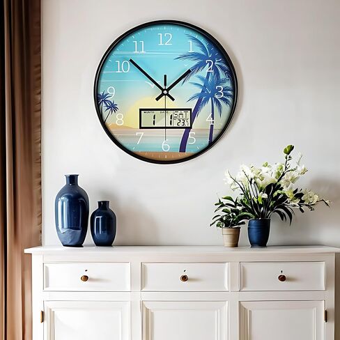 Wall Clock, 12 Inch Dial Non-Ticking Silent Wall Clocks Battery Operated Analog with LCD Display for Calendar and Temperature Modern Wall Clock for Living Room, Bedroom, Kitchen, Office Decor in Saudi Arabia