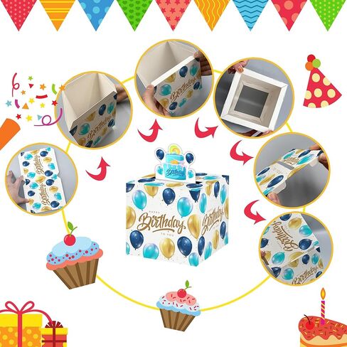 Butterfly Surprise Money Box Gift Pull - Happy Birthday Money Box for Cash Gift Set Included Happy Birthday Card and 35Pcs Transparent Bags, Fun Birthday Gift for Kids Girls in Kuwait