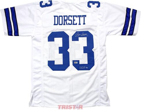 Tony Dorsett Signed Autographed White Custom Jersey Inscribed HOF 94 TRISTAR in Saudi Arabia