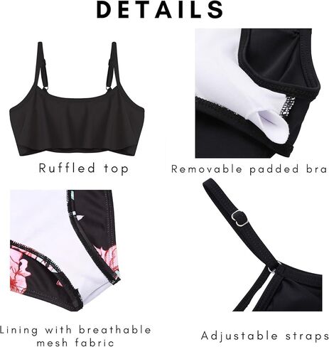 Arshiner Girls Swimsuit Two Pieces Bikini Set Ruffle Bathing Suits Flounced Tankini Swimwear Coral - Hibiscus for 14-15 Years in Kuwait