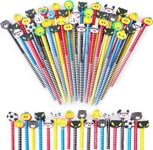 80 Pcs Cute Pencils for Kids,Fun Cartoon Pencil with Erasers Toppers,Colorful Wood Pencils Bulk for Childens,Gifts,Kids Party Favors,Office in Saudi Arabia