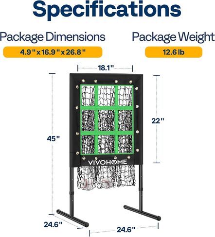 VIVOHOME Baseball Pitching Net, 9 Hole Softball Pitching Net with Strike Zone, Adjustable Baseball Softball Net for Batting Pitching Hitting with Carry Bag in Saudi Arabia